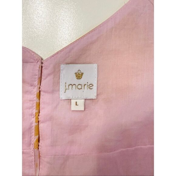 J. Marie Sun Floral Pink Orange Spaghetti Strap Tiered Summer Midi Maxi Dress L - Picture 4 of 5